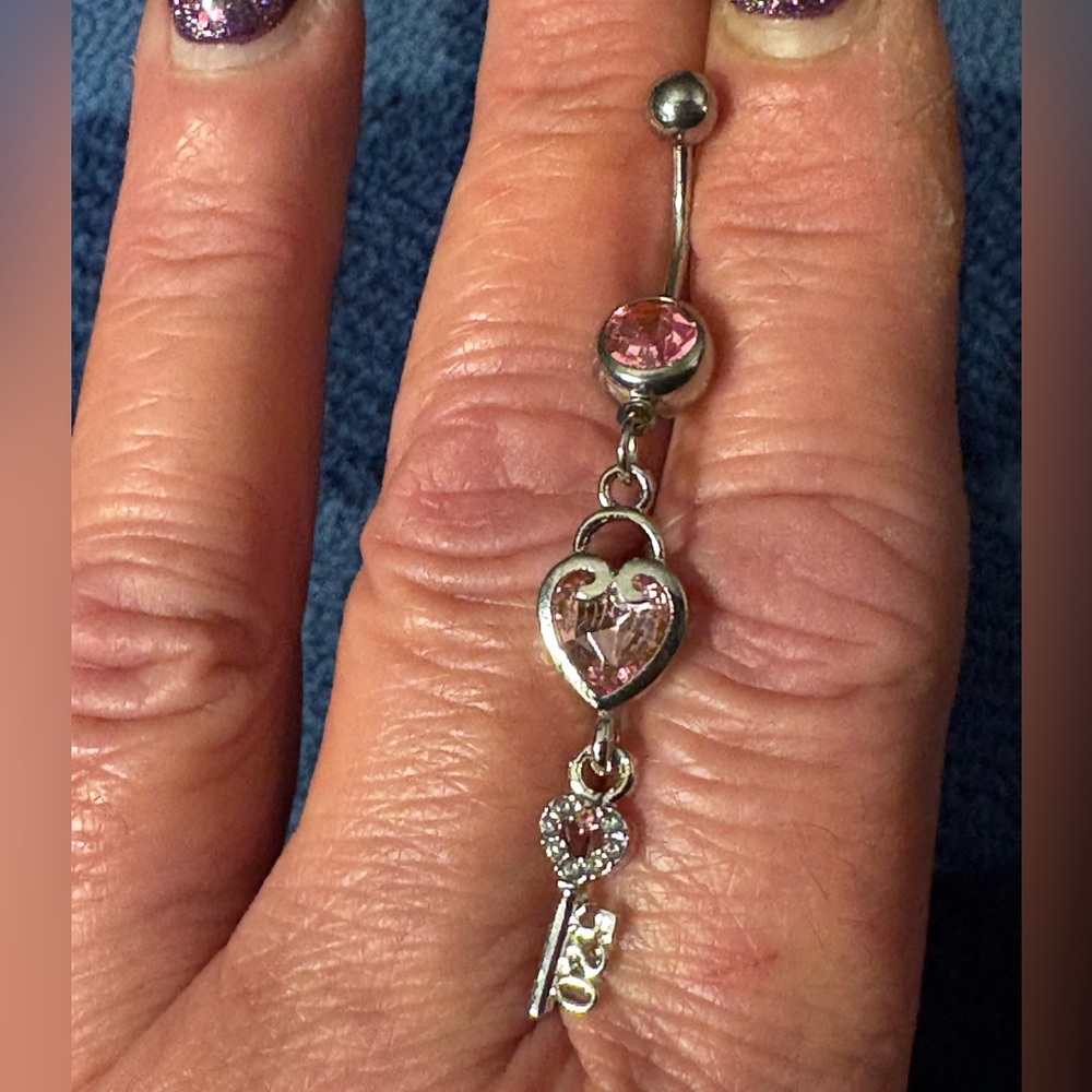 Belly Ring- Stainless Steel Belly Ring With Sparkling of a Pink Cubic Zirconia